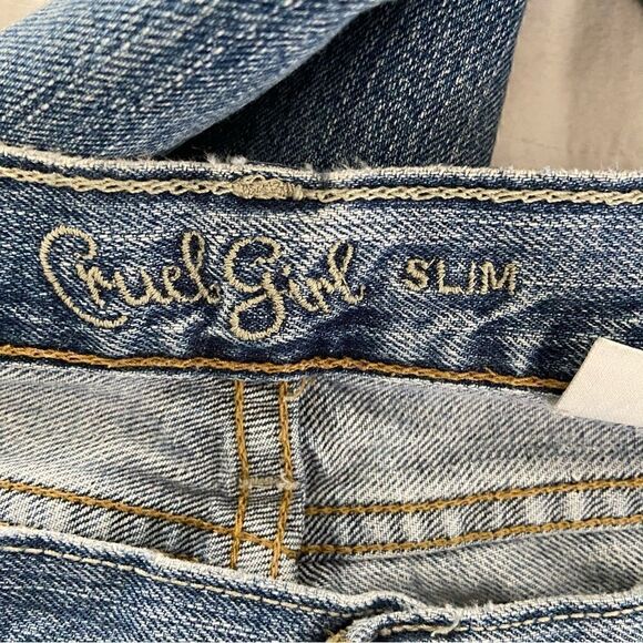 Y2K Cruel Girl Medium Wash Distressed Slim Bootcut Jeans 11 Long Western Cowgirl - Picture 7 of 16